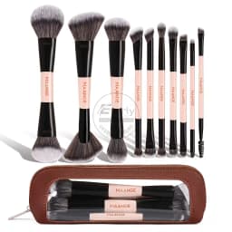 MAANGE 10pcs Dual-Ended Professional Makeup Brush Set with Storage Pouch - Cream & Black thumbnail 1