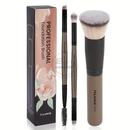 MAANGE Professional 3pcs Foundation, Eye & Eyebrow Makeup Brush Set - Brown thumbnail 1