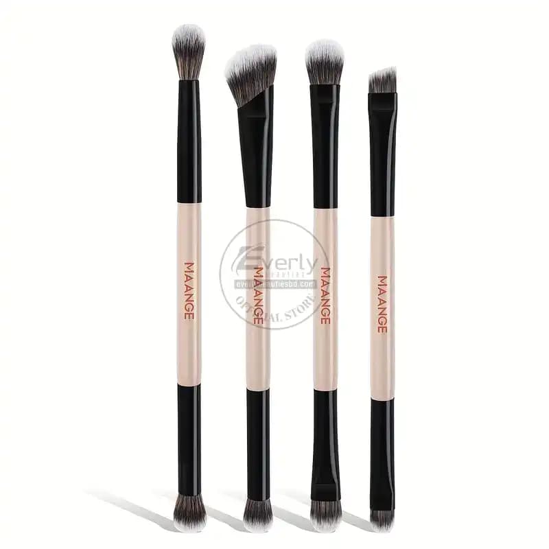 MAANGE 4pcs Double-Ended Professional Makeup Brush Set - Black & Cream