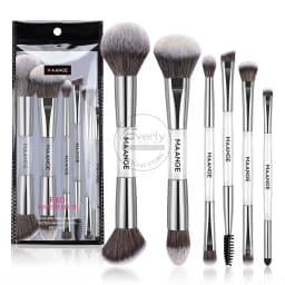 MAANGE 6pcs Double-Ended Professional Makeup Brush Set - White & Silver thumbnail 1