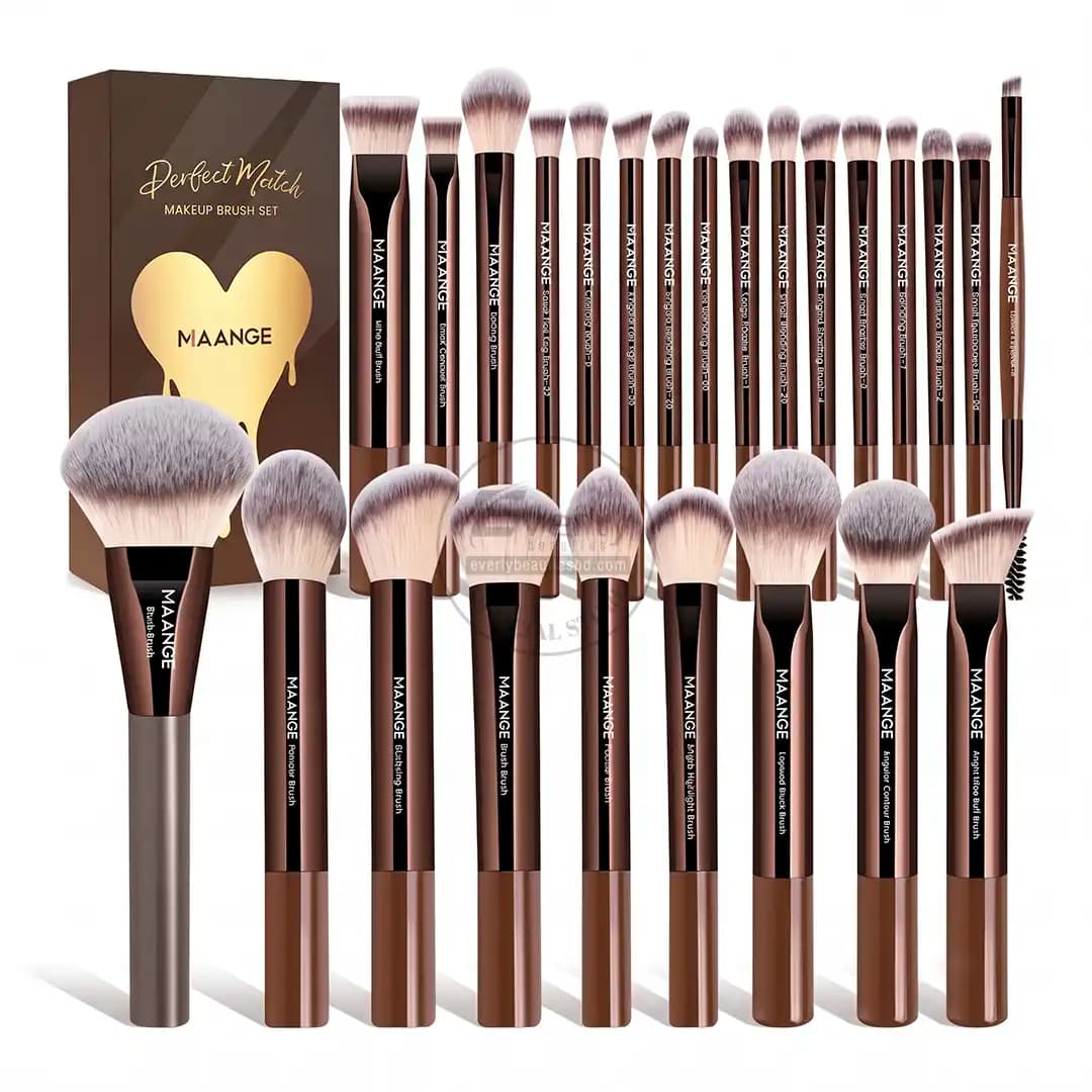 MAANGE Perfect Match Professional 25pcs Makeup Brush Set with Box - Brown