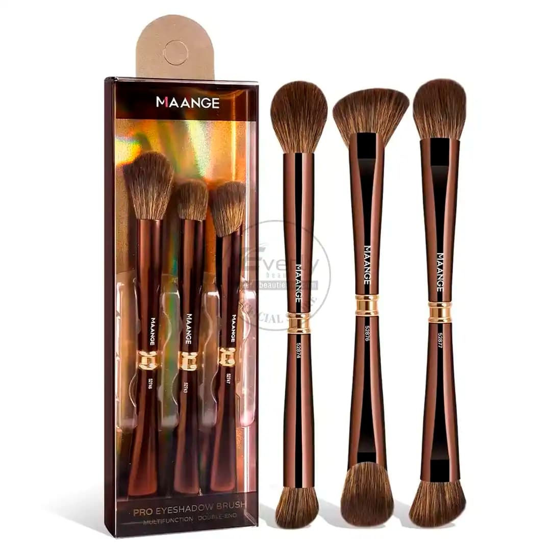 MAANGE 3pcs Double-Ended Pro Eyeshadow Brush Set with Box - Brown